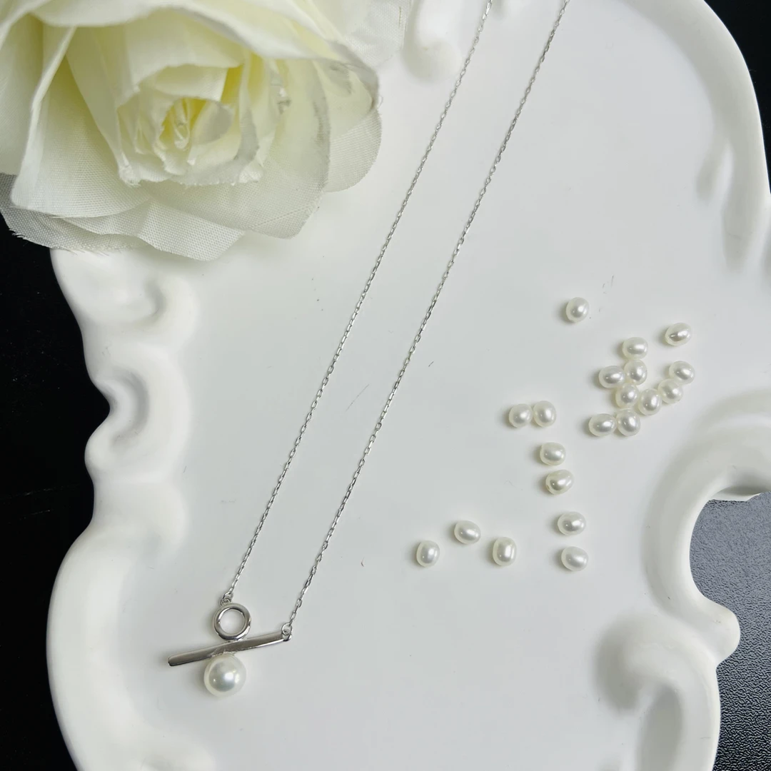 925银天然淡水强光珍珠吊坠百分比符号项链轻奢赫本风锁骨链2619