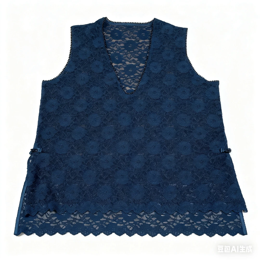 【虎韵】新款气质百搭时尚无袖手工穿蕾丝舒适宽松马甲6001#马夹