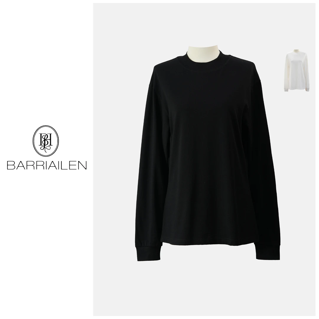 BARRIAILEN | 100%棉 新版简约休闲宽松企鹅领长袖T恤-246952