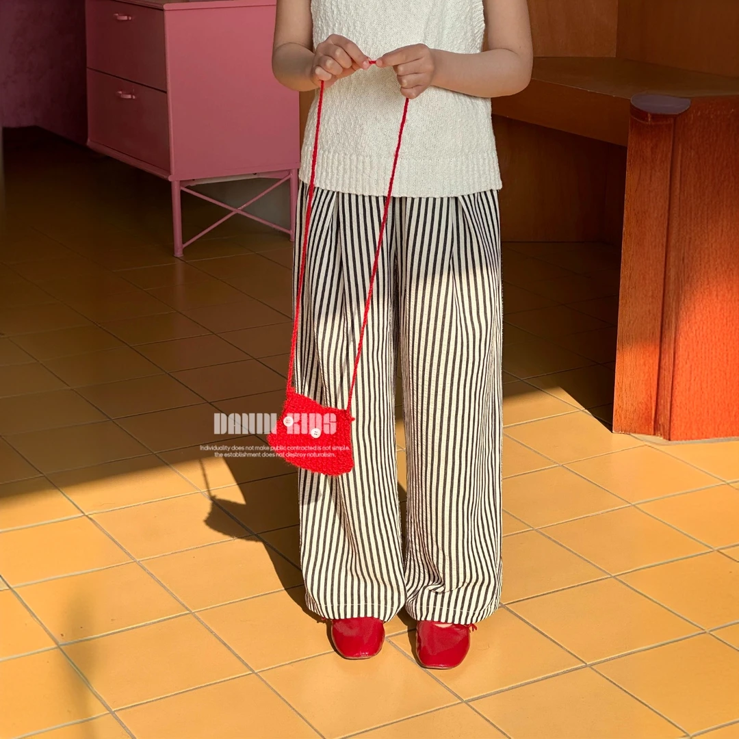 【嗒囜】柔软舒适~宽松版型 小女孩春季条纹休闲阔腿休闲裤长裤儿童