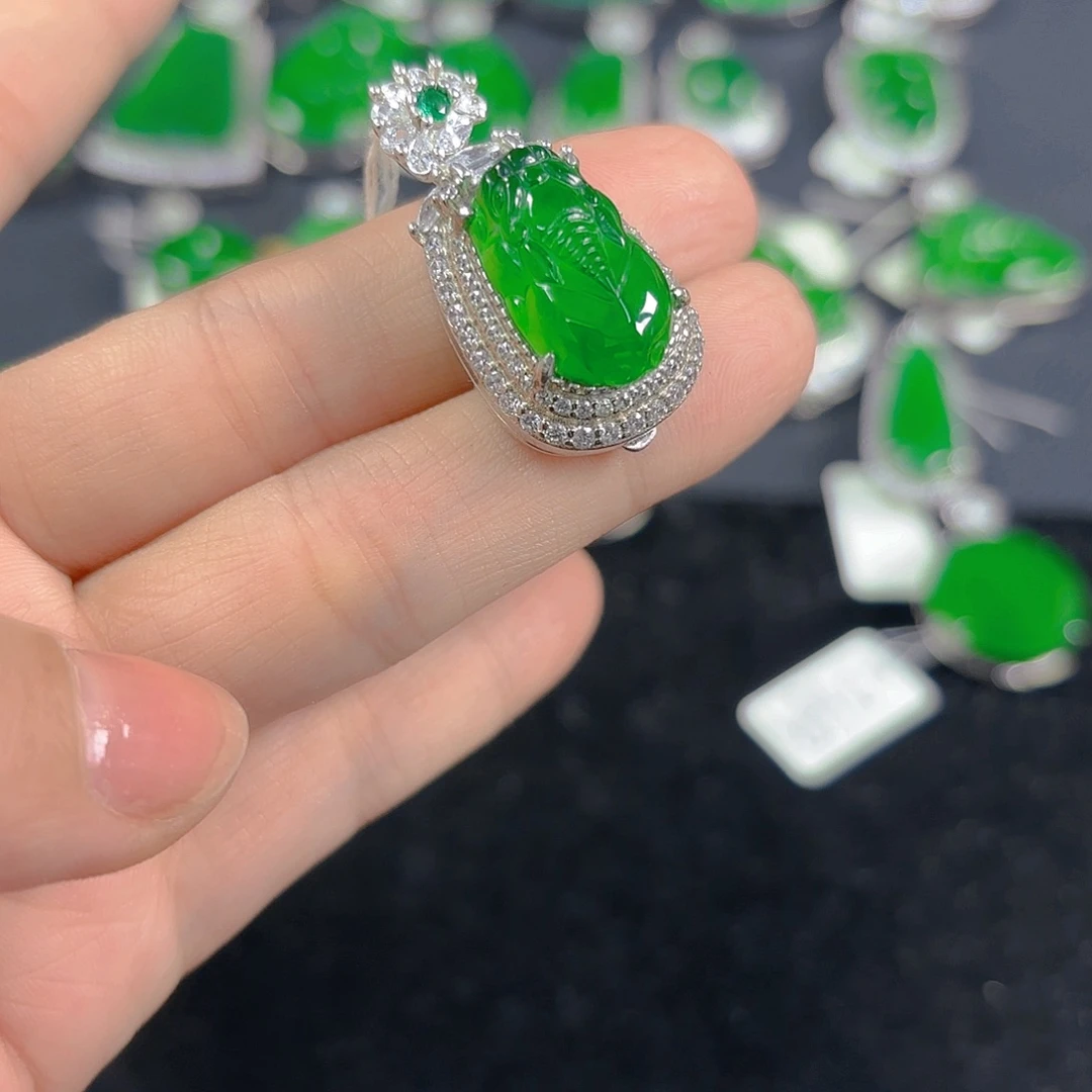 翡翠银S925镶嵌吊坠(不含链)