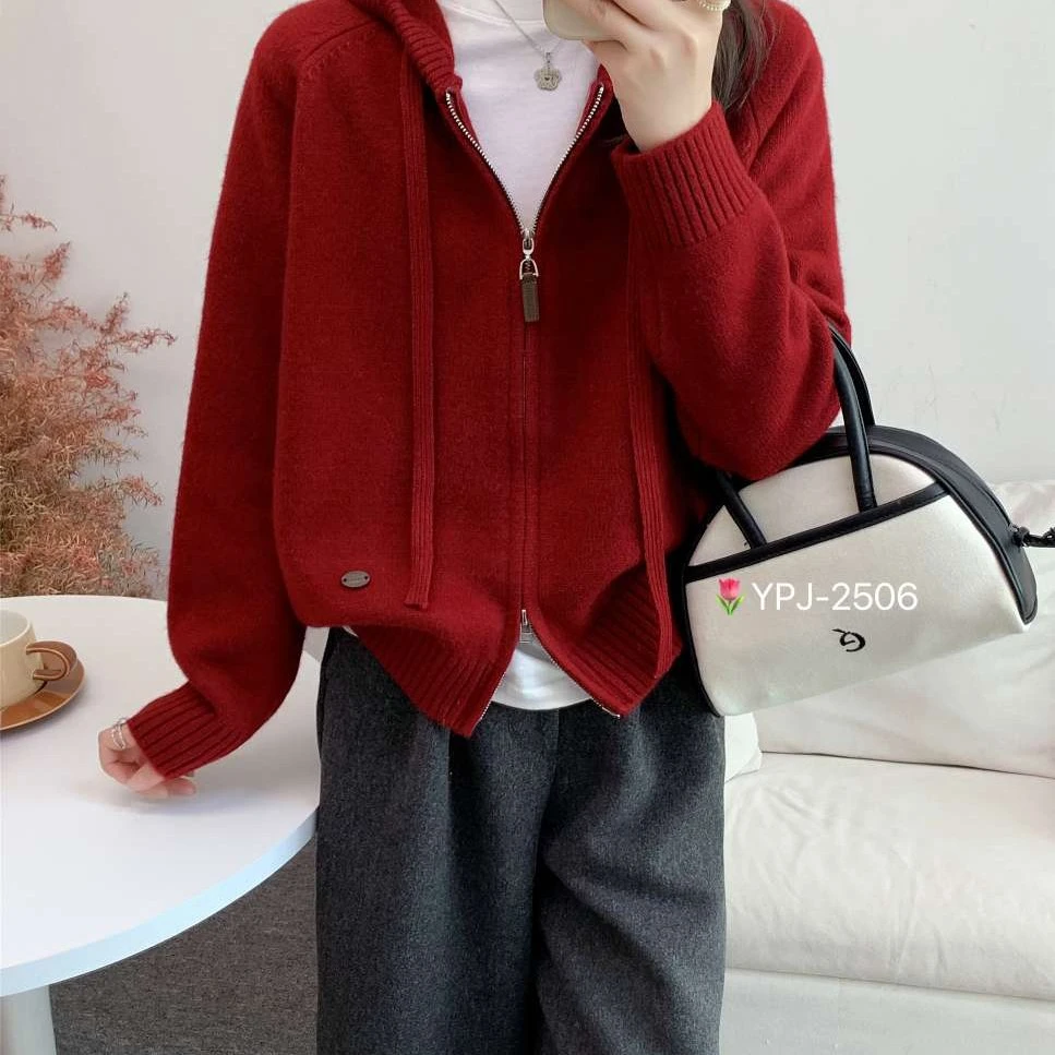 连帽女毛针织衫秋季女式加厚开衫休闲显瘦短款洋气
