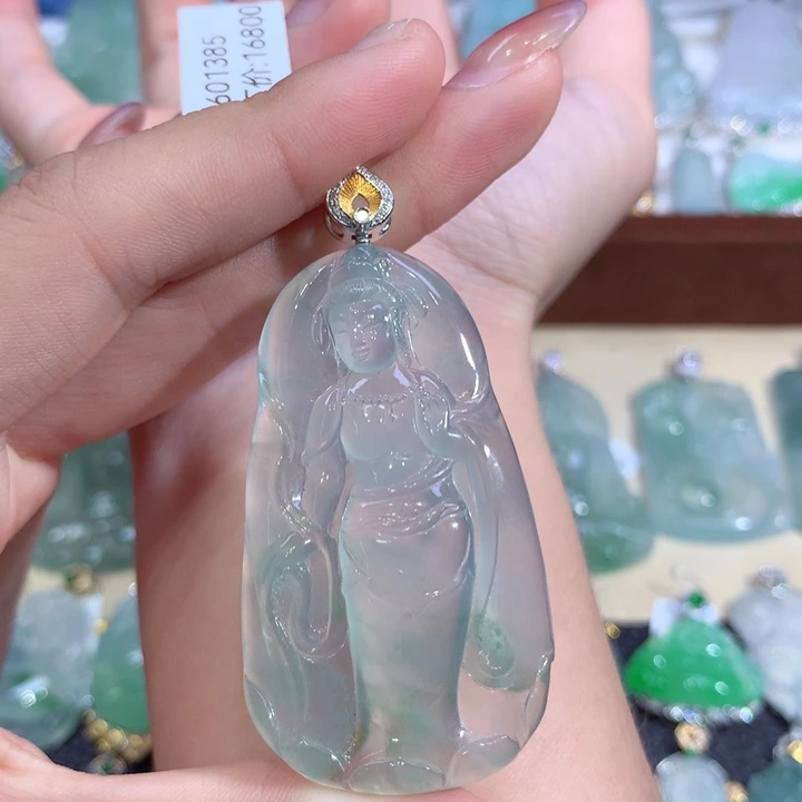 翡翠18K金镶嵌吊坠(不含链)观音