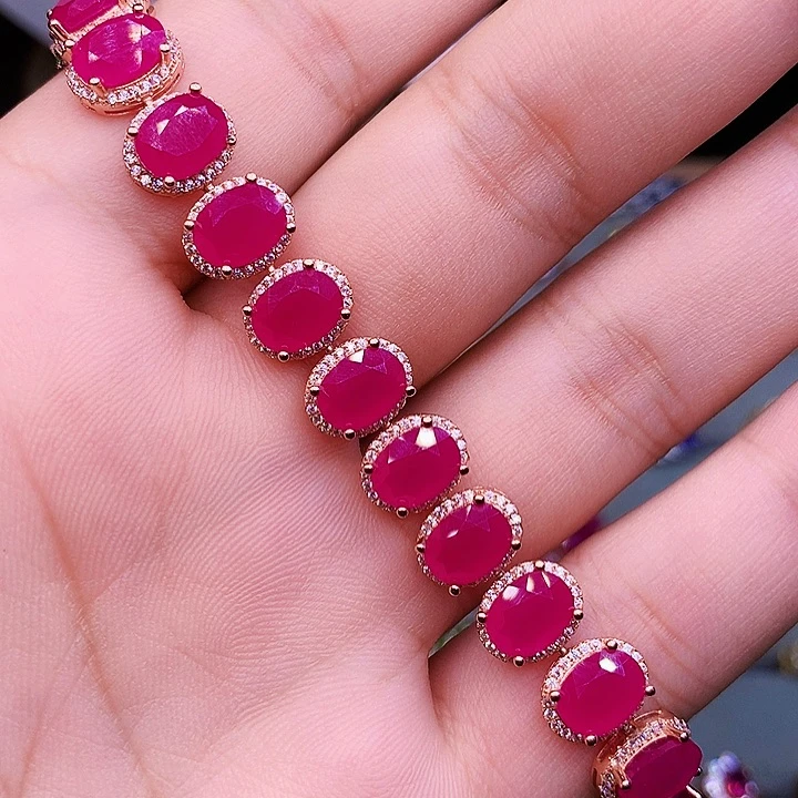 用***5手链红宝石银S925镶嵌