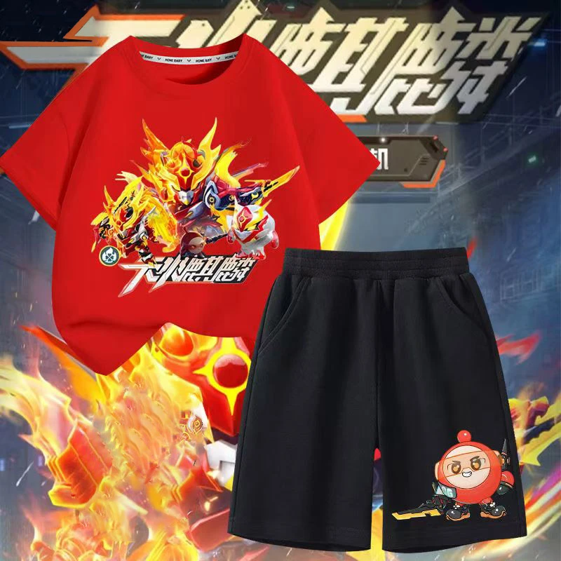 蛋仔派对天火麒麟机甲周边2025新款儿童纯棉短袖夏季男童休闲套装