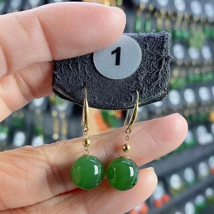 和田玉耳饰18K金镶嵌