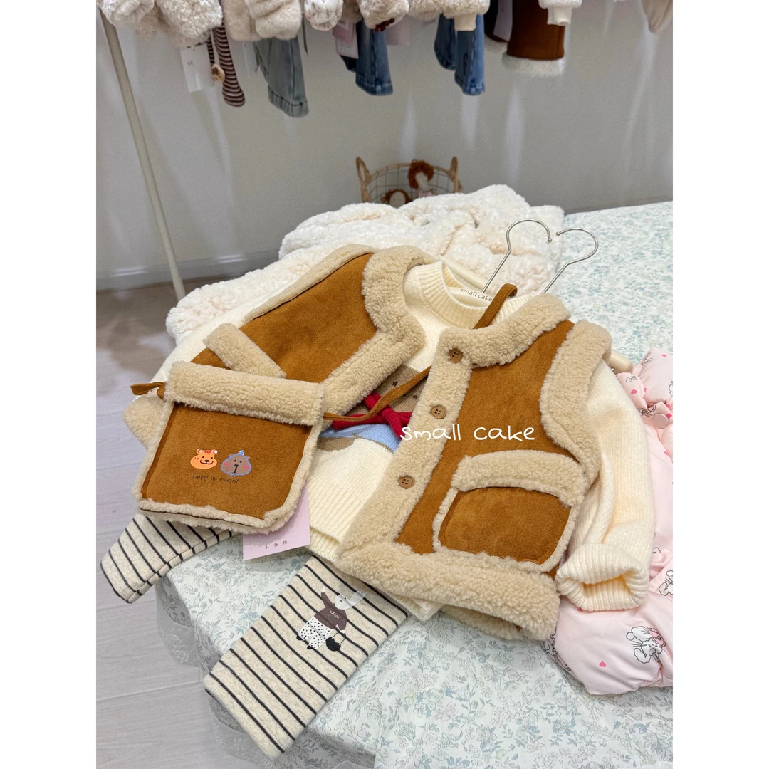 【现货】童装2024年冬季儿童加厚带包毛毛马甲244-SC-9239咖色