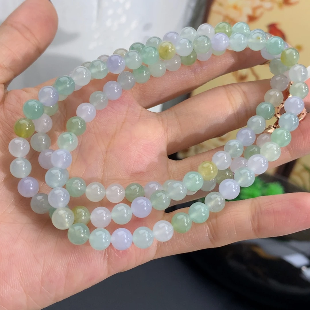 翡翠未镶嵌手串卡6冰胶马卡龙项链