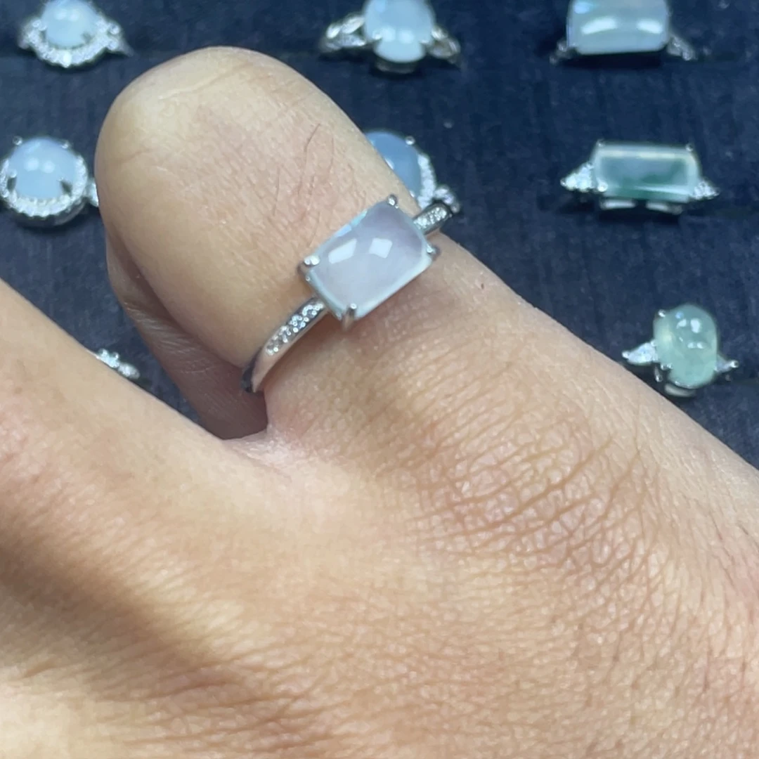 翡翠银S925镶嵌戒指缅甸天然翡翠戒指