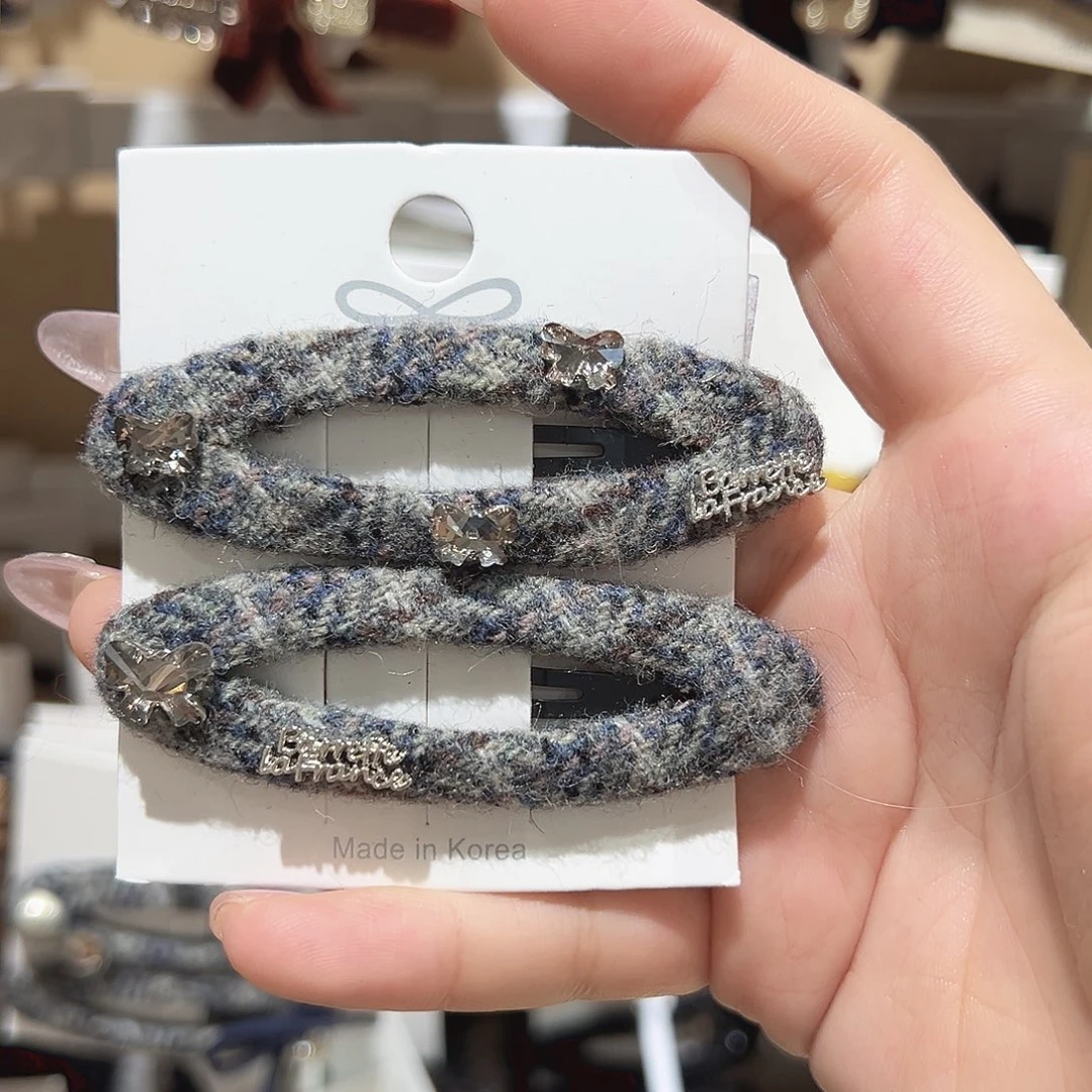 皮质铁合金蓝灰色椭圆掰掰夹