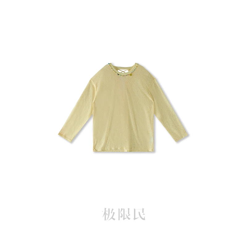 极限民《欣悦》夏季轻薄半微透防晒蕾丝镂空后背上衣F5214A1902