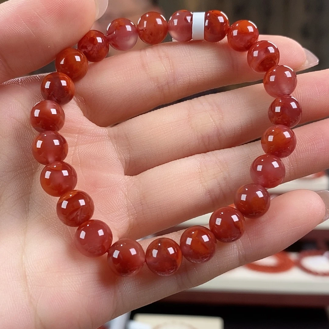 南红玛瑙未镶嵌手串原矿8mm 瓦西火焰纹单圈手串