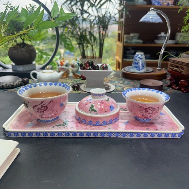 景德镇粉彩敦煌飞天侍女粉彩瓷中式功茶具