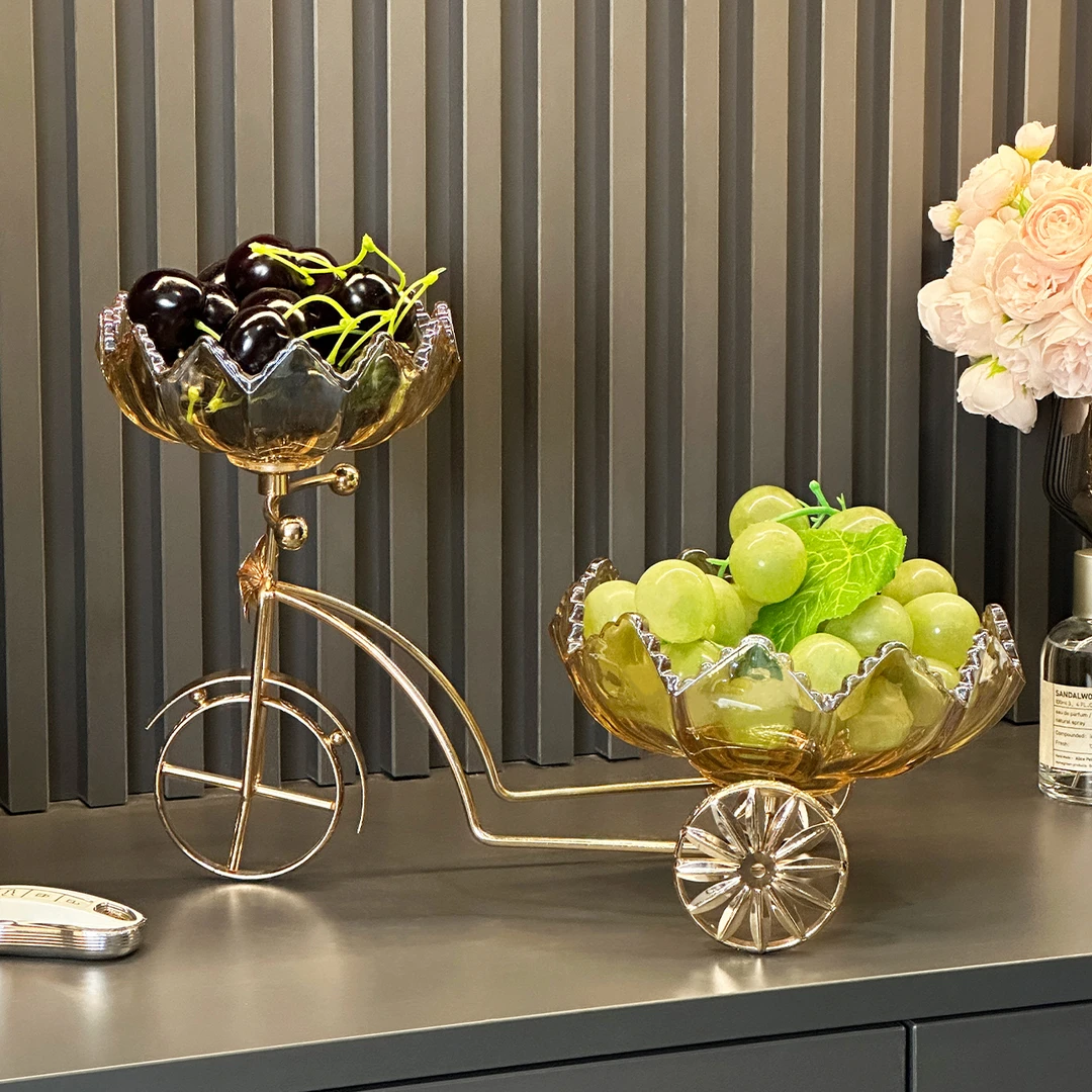 高颜值陶瓷单车水果盘家用茶几客厅桌面果篓家居装饰轻奢果盘摆件