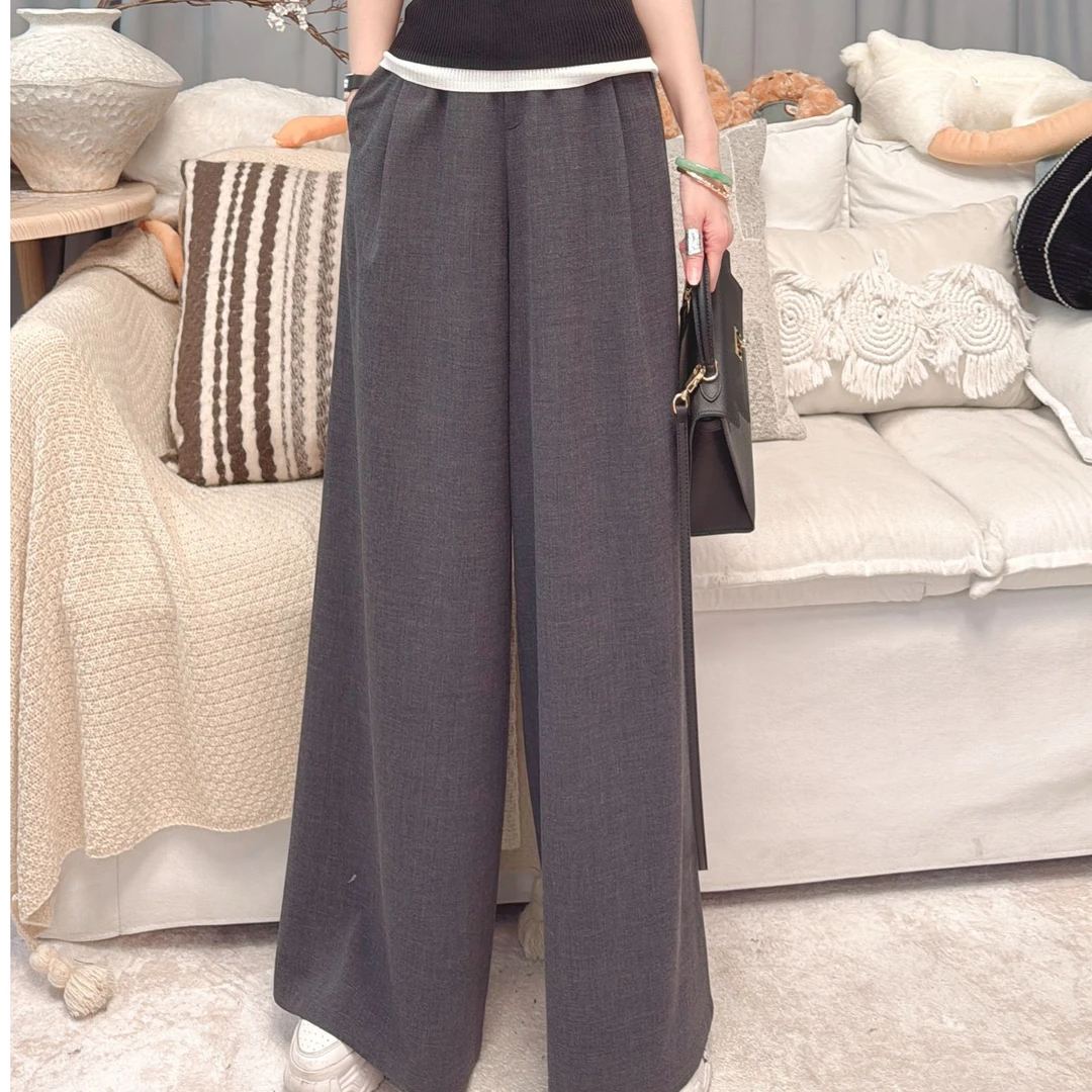 M51B011慕之淇春季人棉韩系纯色复古宽松显瘦阔腿休闲裤