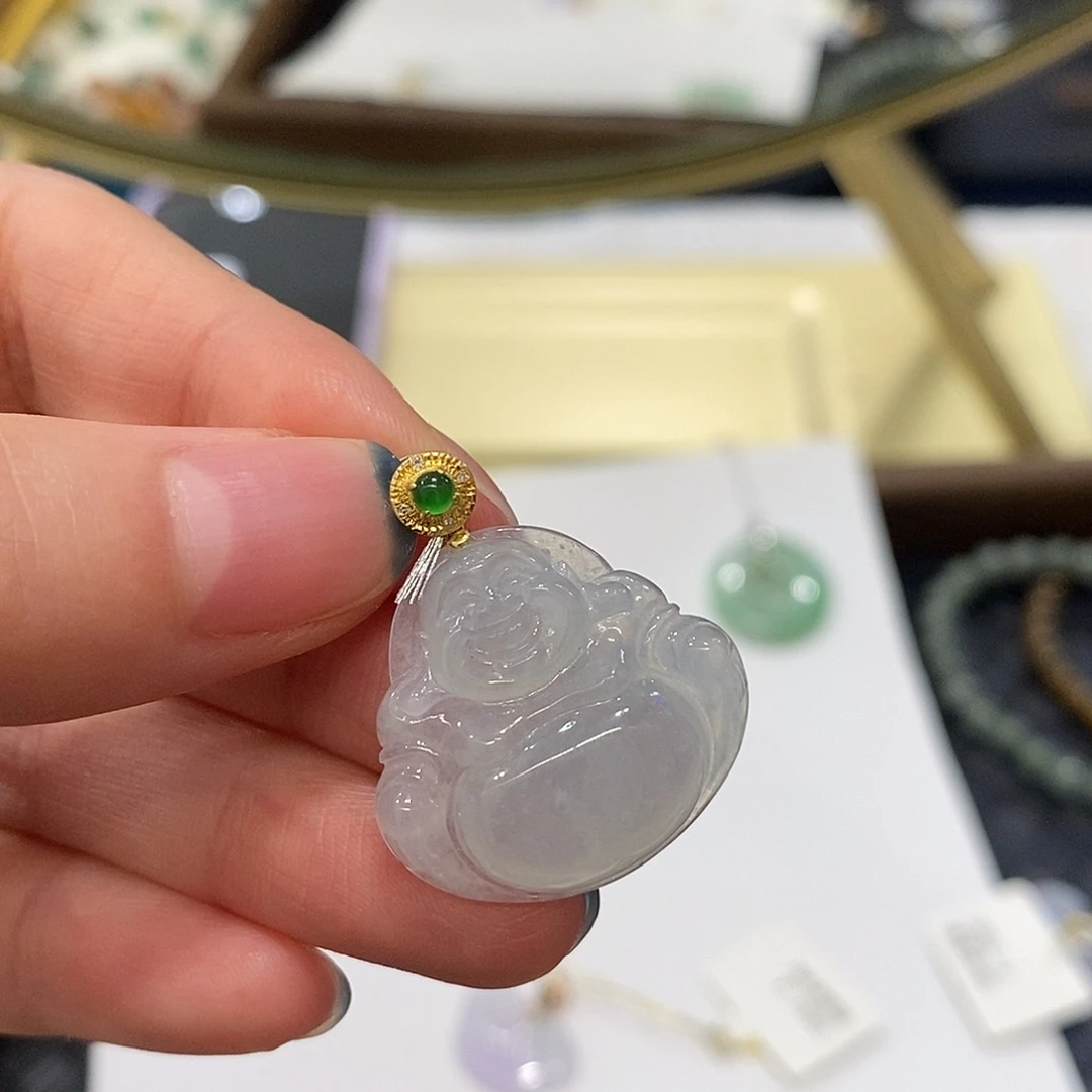 翡翠18K金镶嵌颈饰佛公mq