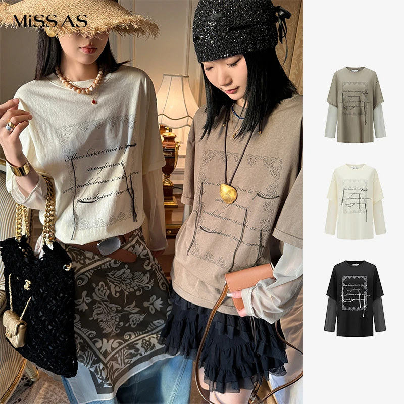 【ODTD】休闲假两件印花手绘刺绣舒适透气感圆领T恤25春夏