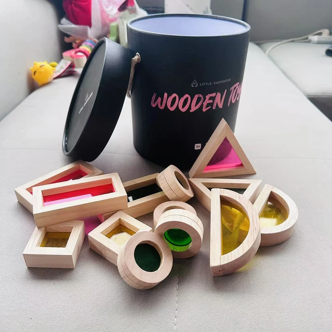 桶装13颗粒橡胶木光影积木