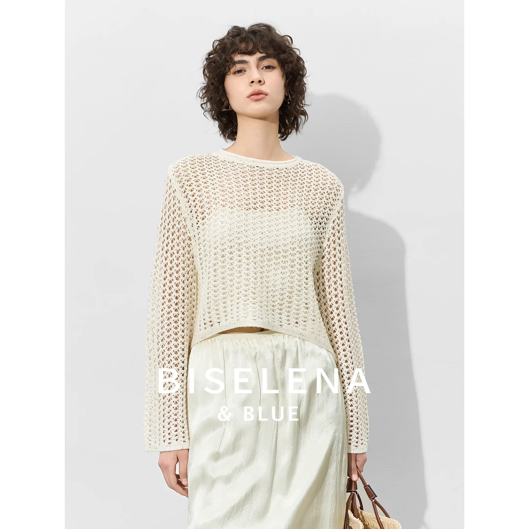 0998贝茜妮镂空圆领长袖针织衫设计感宽松显瘦上衣
