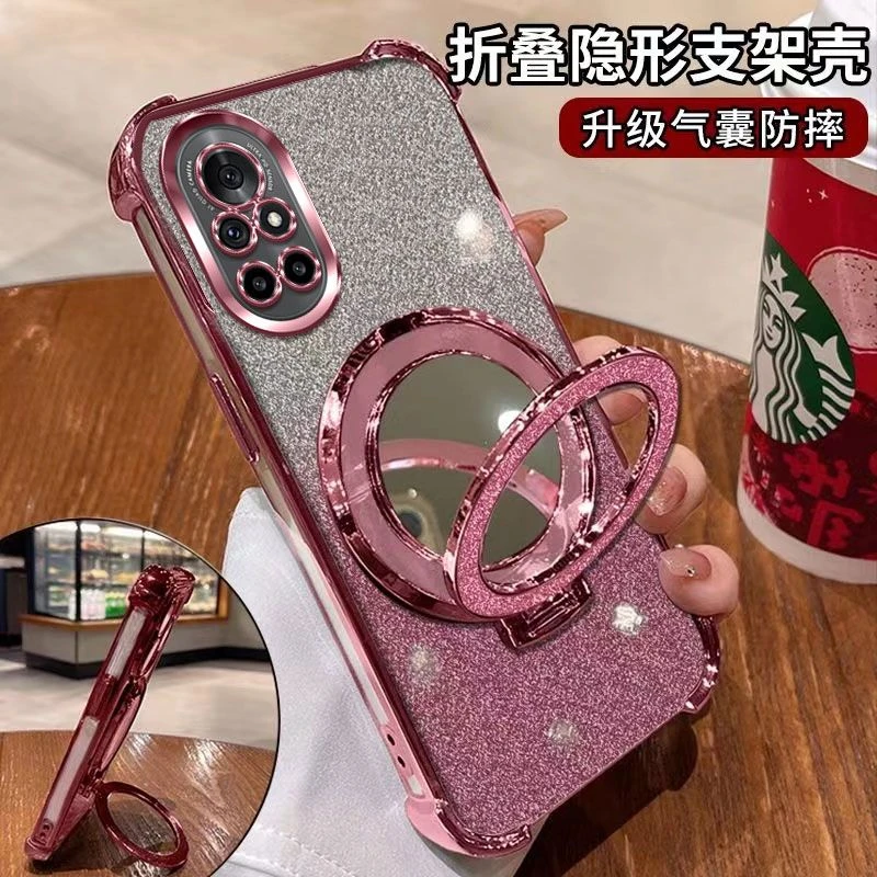 闪粉化妆镜适用华为NOVA8手机壳网红电镀保护套防摔壳潮全包软壳.