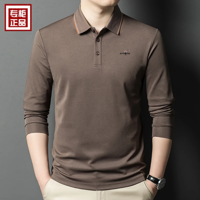 【桑蚕丝】轻奢Polo衫春季新款百搭舒适时尚长袖简约男装T恤上衣服