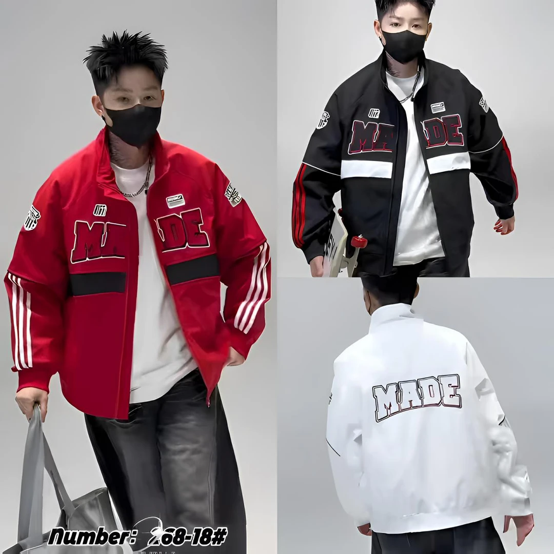 26年早春新款刺绣拼布男棒球立领夹克潮男宽松痞帅立领外套268-18