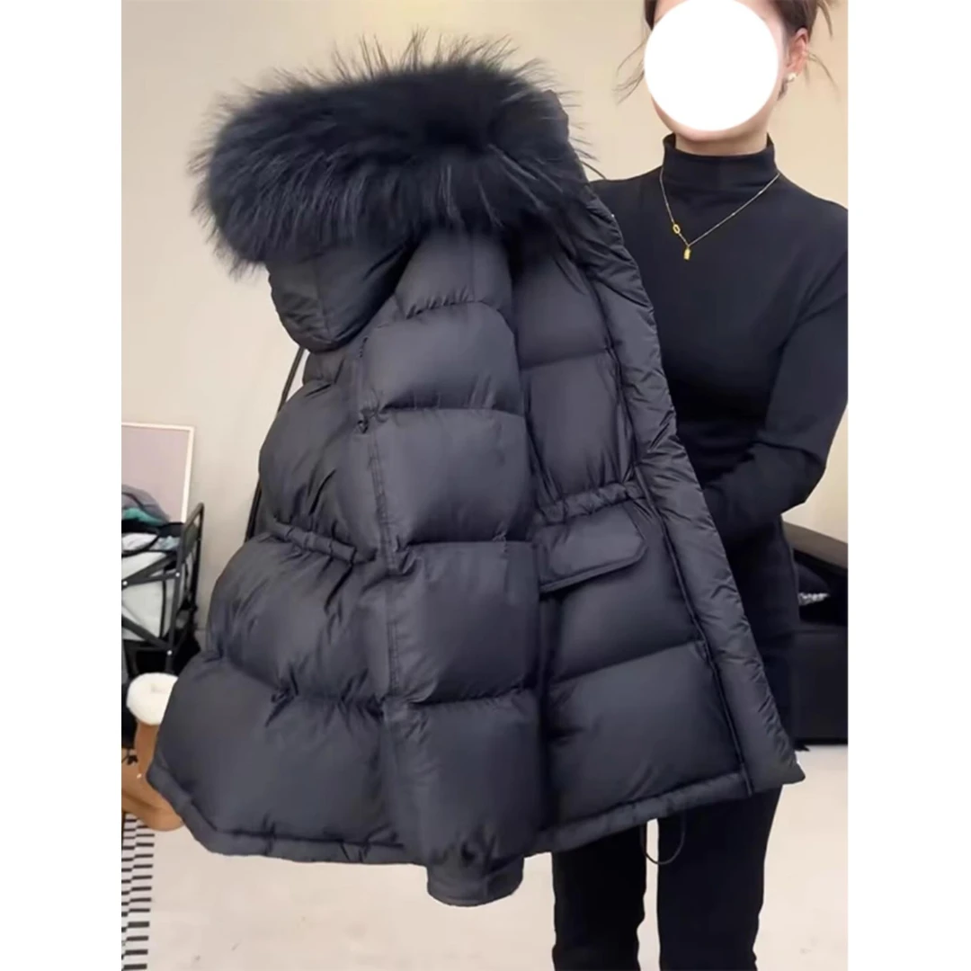 超好看毛领黑色服女2025冬季新款高级感收腰加厚面包服衣外套