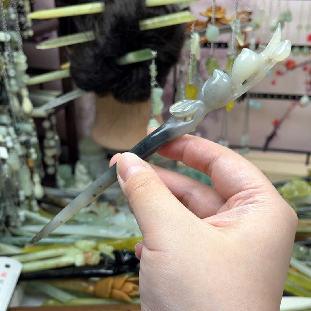 岫玉未镶嵌发饰长度19厘米左右