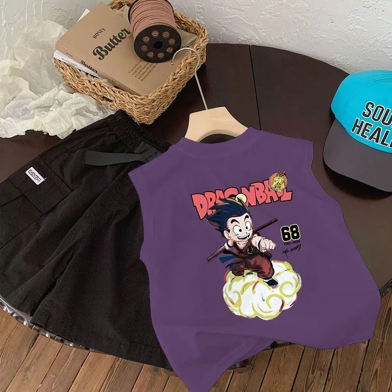 100%纯棉男童女童2025哪吒夏季背心新款儿童卡通上衣无袖外穿上衣