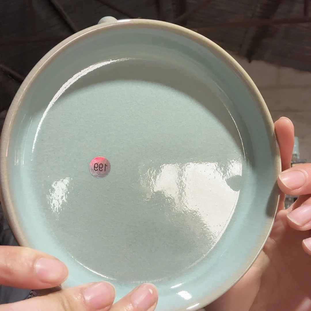 摆件纯*汝窑天青釉三足洗微瑕199