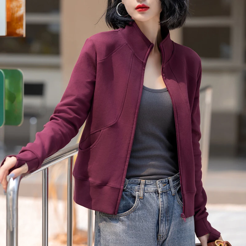 秋冬装拉链棉质卫衣女开衫新款外套上衣早秋季休闲运动夹克棒球服