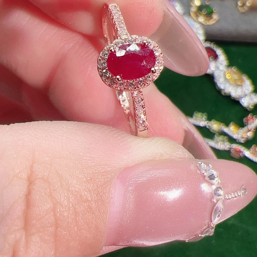 红宝石戒指银S925镶嵌