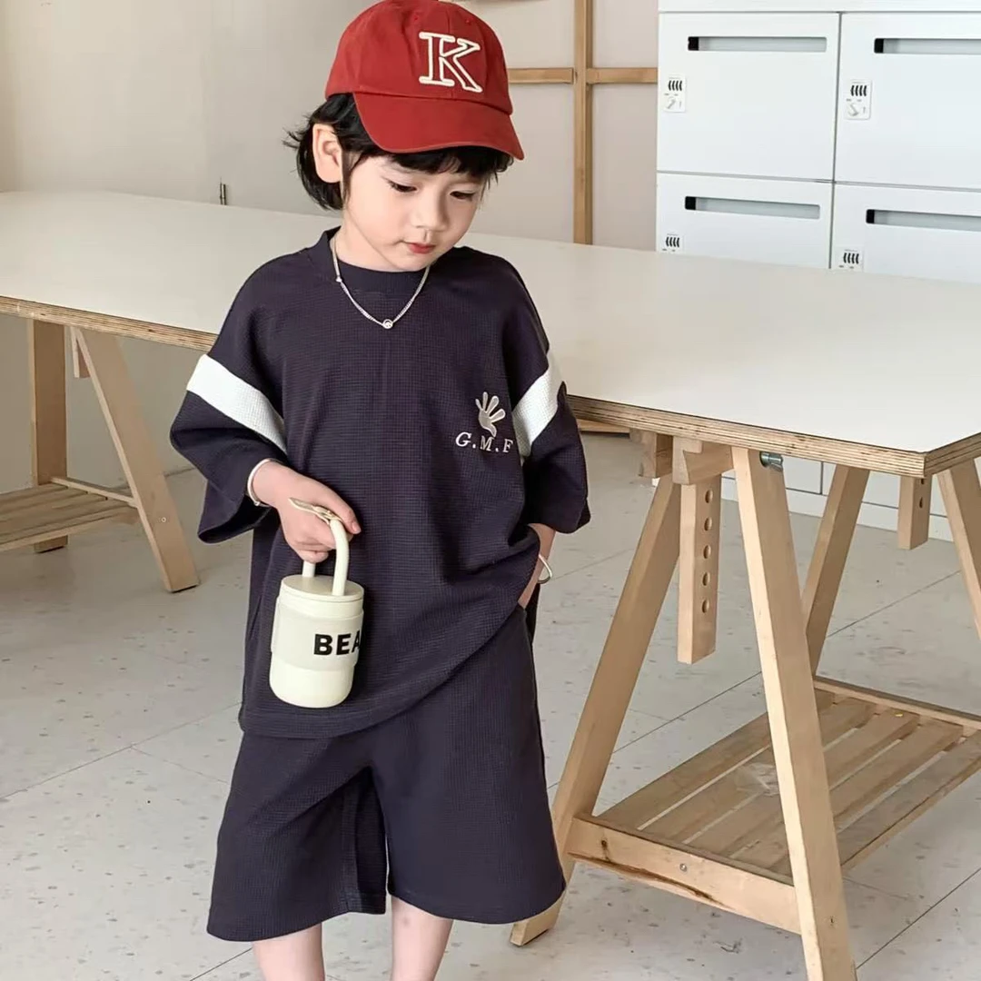 【编号R634】GT3201-11-儿童绣字母华夫格套装藏青色-GMF