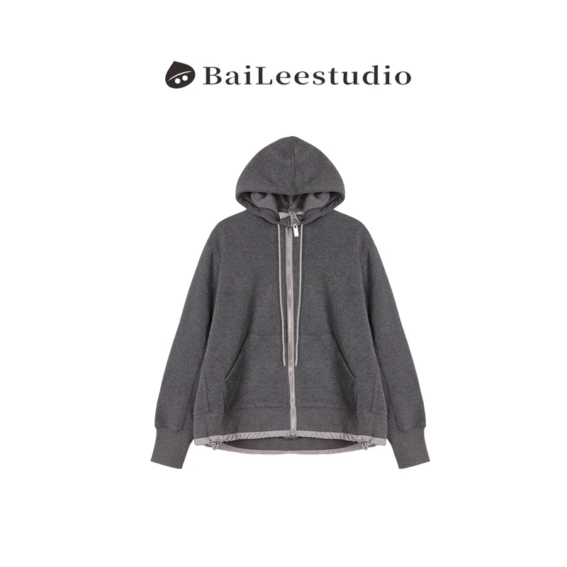 【柏栗良品】2025秋季新品~休闲风时尚百搭连帽短款灰色卫衣女C032