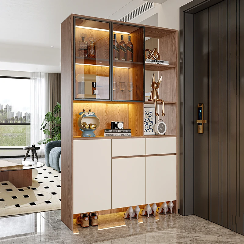 入户实木鞋柜家用门口室内收纳柜一体靠墙玄关柜定制客厅