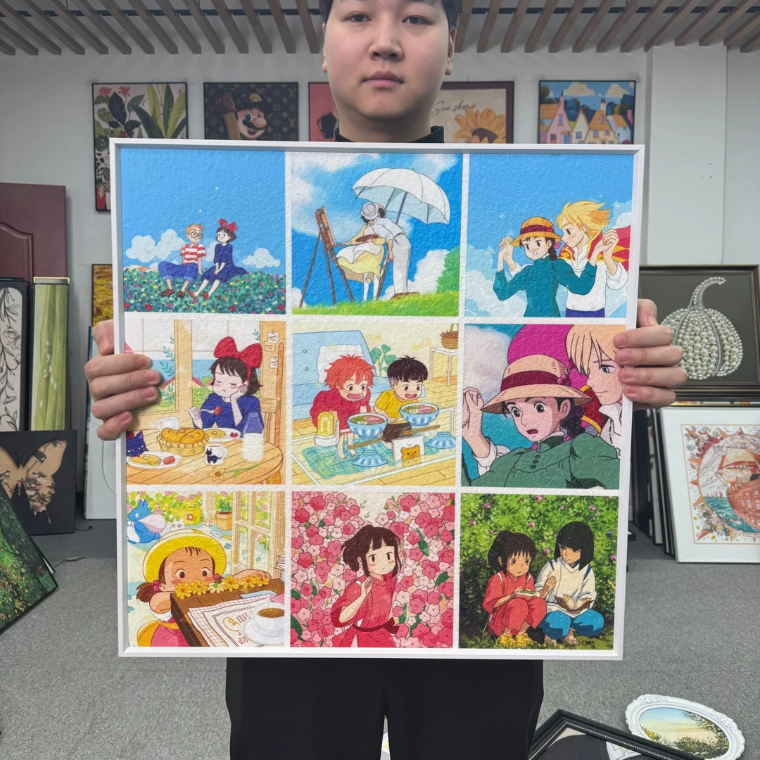 现代动漫宫崎骏九宫格卧室装饰画餐厅卧室挂画小众装饰画5050