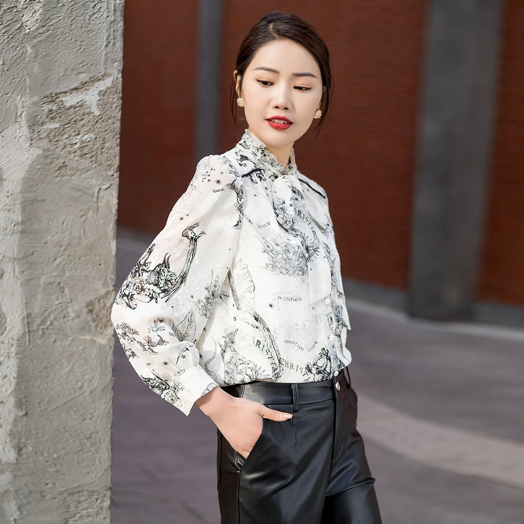 【达人专享】春季时尚通勤印花衬衣气质百搭女式上衣GC353253衬衫