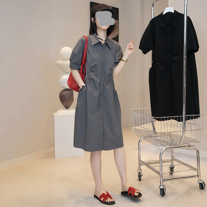 韩版气质休闲短袖衬衫连衣裙女装2025夏季新款独特漂亮超好看裙子