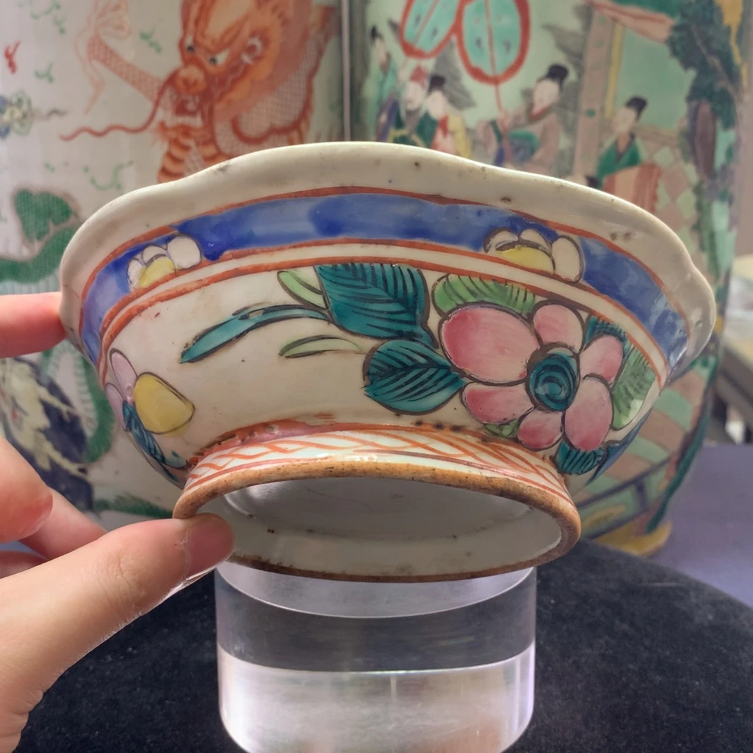 磊***哥陶碗12884瓷器—粉彩蝶恋花葵口碗