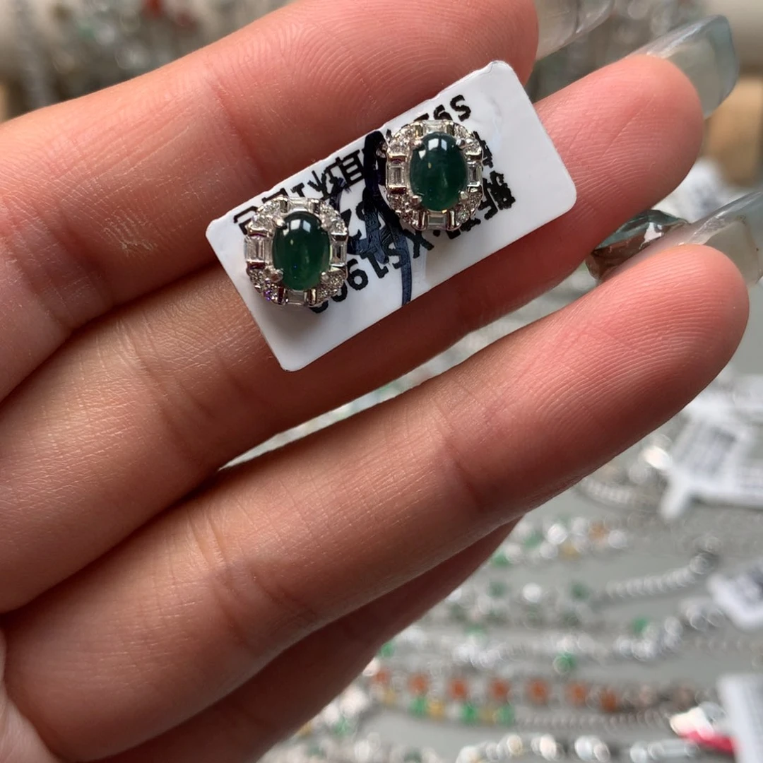 翡翠银S925镶嵌吊坠(不含链)耳钉