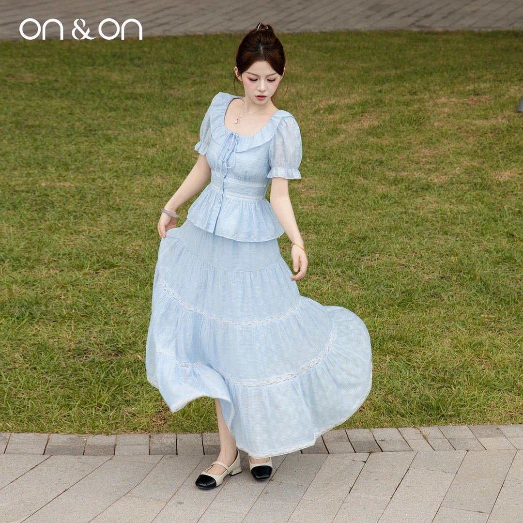 ON&ON/安乃安夏季法式荷叶边收腰显瘦小衫高腰半裙套装N5SA701629
