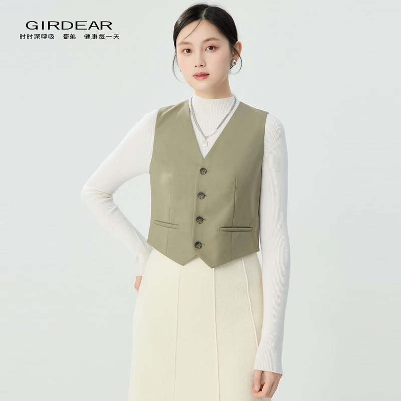 哥弟品质女装新款时尚百搭潮流直身型帅气利落西装马甲女1400808