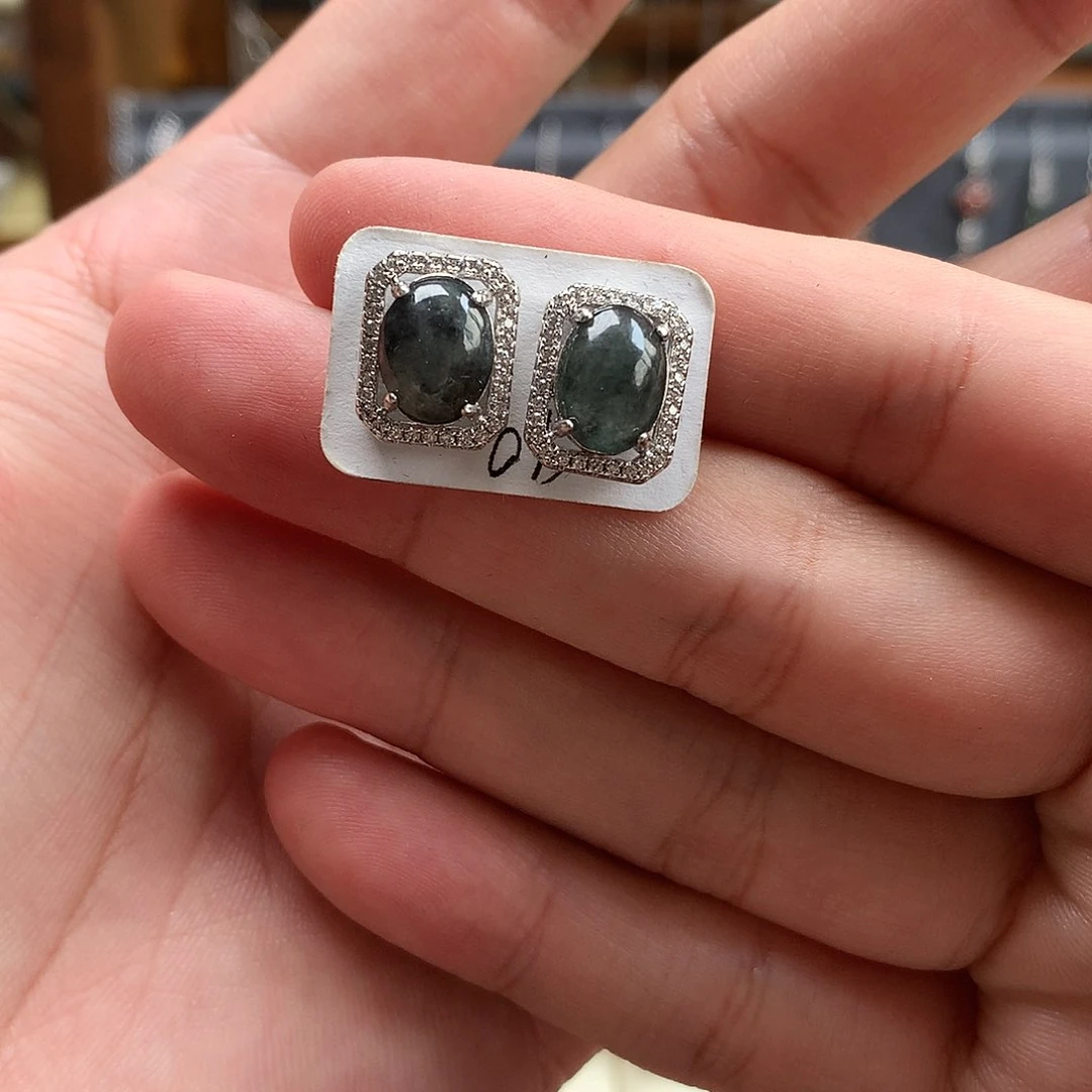 翡翠银S925镶嵌耳饰n***a0154