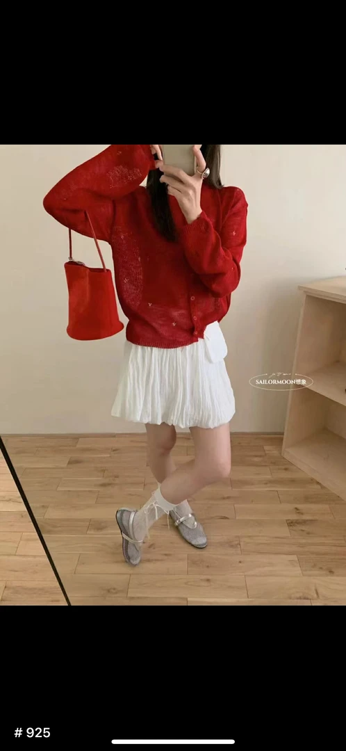 清新甜美圆领镂空小花图案短款针织开衫女士夏季甜美长袖休闲上衣