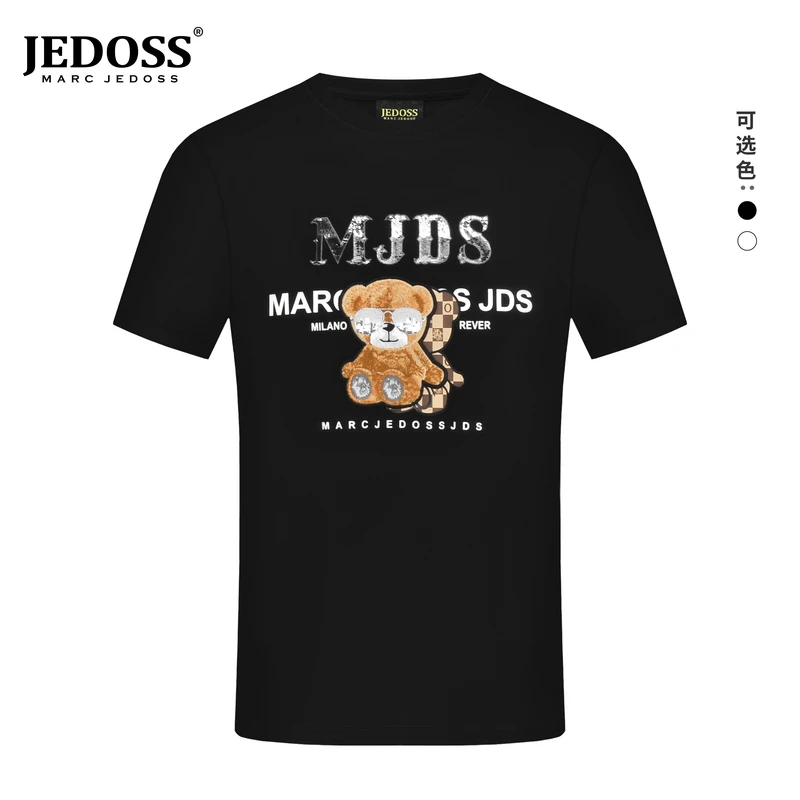 JEDOSS/爵迪斯男款2025春季新款字母熊仔刺绣短袖T恤潮MG707
