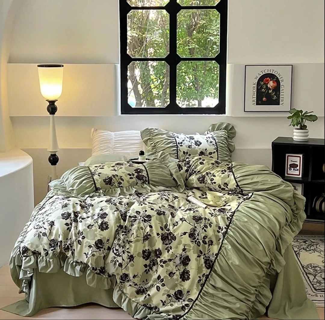 【新疆包邮】法师复古庄园风华绿色被套四件套床上用品被罩床品碎花