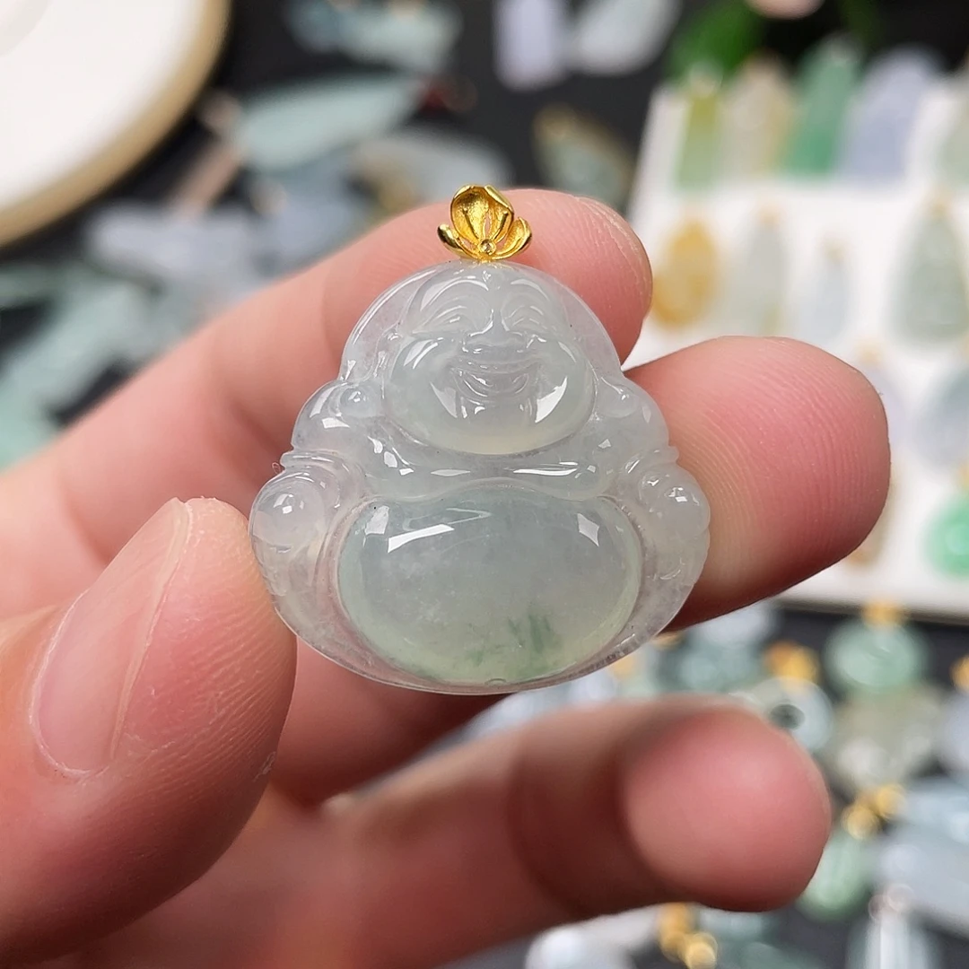 翡翠18K金镶嵌颈饰佛公