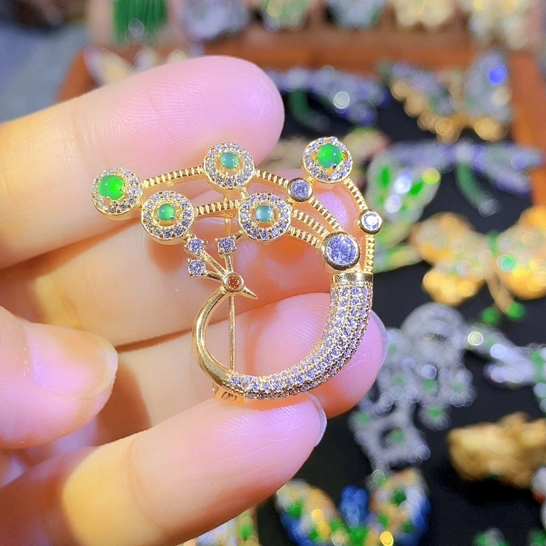 吊坠(不含链)银S925镶嵌翡翠