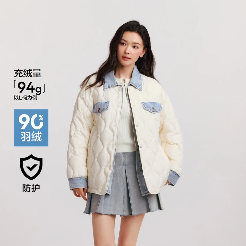 森马羽绒服女中长款防水拼接新款冬抗静电宽松外套101724113009
