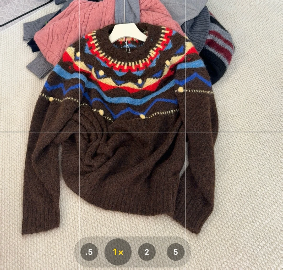 韩版费尔岛毛衣冬季氛围感拼色长袖套头针织衫撞色毛衣